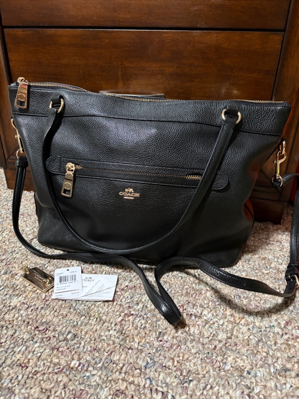 Coach Black Pebbled Leather Shoulder Tote with Gold Hardware